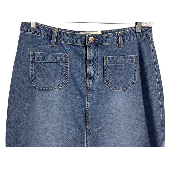 Vintage Y2K Old Navy Blue Denim Long Skirt Size 10 Y2K With Front Pockets & Side - Picture 4 of 10